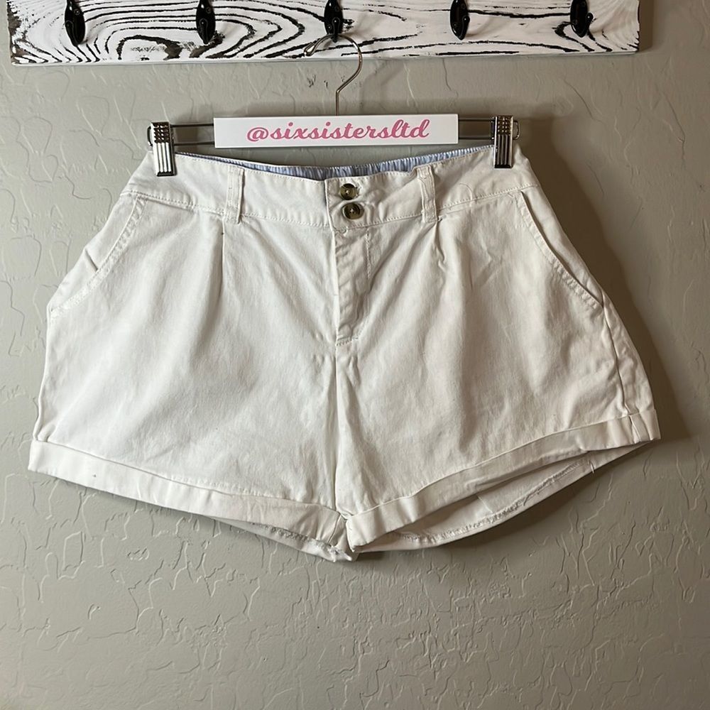𝅺ambience Apparel white denim shorts cuffed hems four pockets belt loops SZ 2X